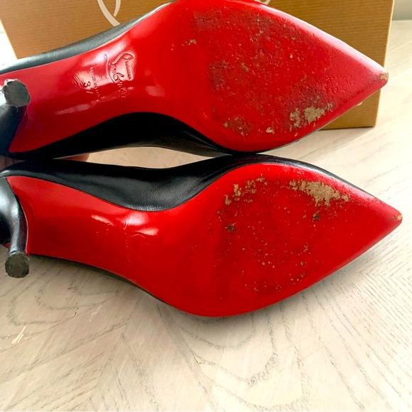 Christian Loubotutin Apostrophy Leather Pointed Red Sole Pump size 37 Black - Picture 5 of 10